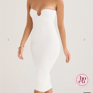 Strapless White Ribbed Bodycon Dress